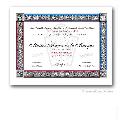 Diplôme de Maître Maçon de la Marque