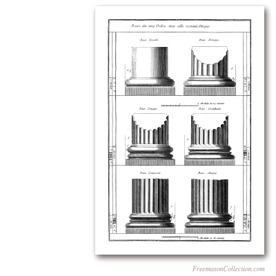 Les Ordres d'Architecture : Bases. Encyclopédie Diderot & d'Alembert. Art maçonnique