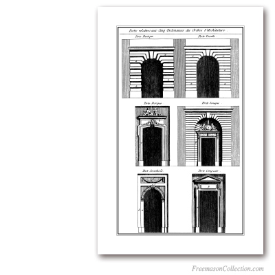Les Ordres d'Architecture : Portes. Encyclopédie Diderot & d'Alembert. Art maçonnique