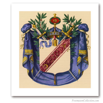 Armoiries Symboliques de Grand Pontife. 1837. Blason du 19° degré du REAA. Rite écossais ancien et accepté. Art maçonnique