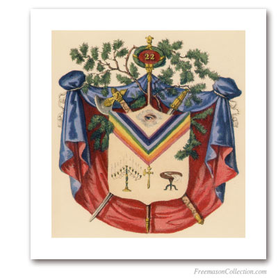Armoiries Symboliques de Prince du Liban. 1837. Blason du 22° degré du REAA. Rite écossais ancien et accepté. Art maçonnique