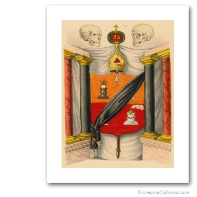 Armoiries Symboliques de Chef du Tabernacle. 1837. Blason du 23° degré du REAA. Rite écossais ancien et accepté. Art maçonnique