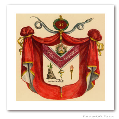 Armoiries Symboliques de Chevalier du Serpent d'Airain. 1837. Blason du 25° degré du REAA. Rite écossais ancien et accepté. Art maçonnique