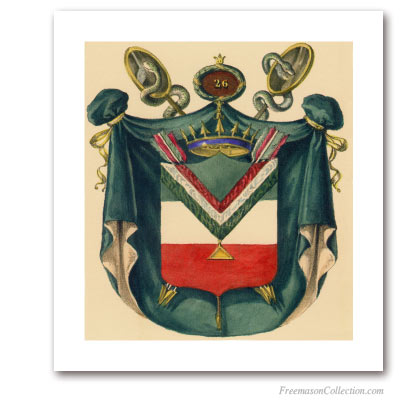 Armoiries Symboliques de Prince de Mercy. 1837. Blason du 26° degré du REAA. Rite écossais ancien et accepté. Art maçonnique