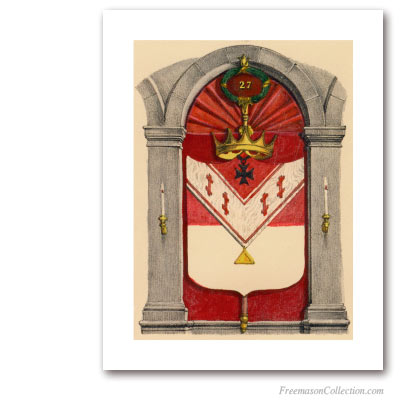 Armoiries Symboliques de Grand Commandeur du Temple. 1837. Blason du 27° degré du REAA. Rite écossais ancien et accepté. Art maçonnique