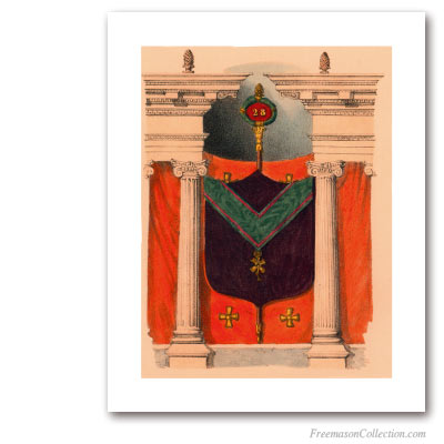 Armoiries Symboliques de Chevalier du Soleil. 1837. Blason du 28° degré du REAA. Rite écossais ancien et accepté. Art maçonnique