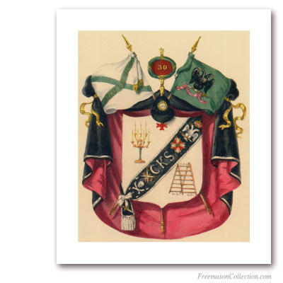 Armoiries Symboliques de Chevalier Kadosch (3). 1837. Blason du 30° degré du REAA. Rite écossais ancien et accepté. Art maçonnique