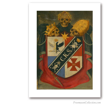 Armoiries Symboliques de Chevalier Kadosch (2). Circa 1930. Blason du 30° degré du REAA. Rite écossais ancien et accepté. Art maçonnique