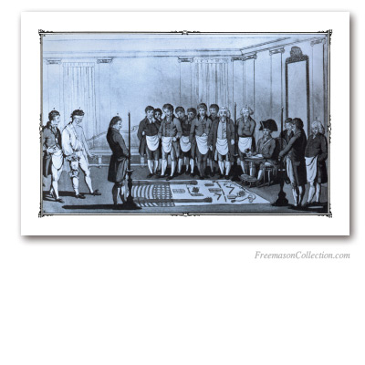 Initiation d'un Apprenti. 1809. Introduction en loge du candidat par le 2° surveillant. Art maçonnique