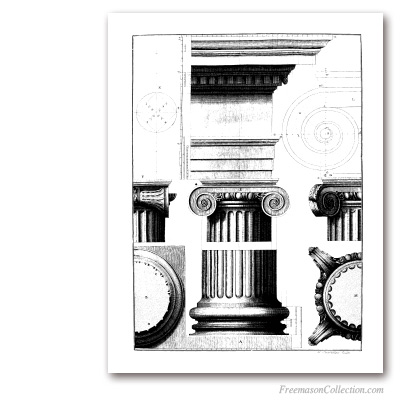 Colonne Ionique (2). Chastillon, 1684. Ordonnance de colonne selon la méthode des anciens. Art maçonnique
