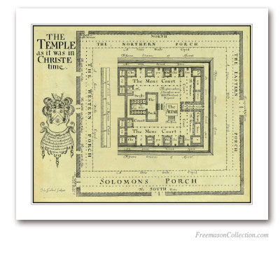Le Temple tel qu'il était au temps du Christ. Thomas Fuller, Londres, 1650. Une carte splendide du temple. Art maçonnique
