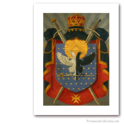 Armoiries Symboliques de Chevalier Kadosch. Circa 1930. Armes du 30° degré du REAA. Rite écossais ancien et accepté. Art maçonnique