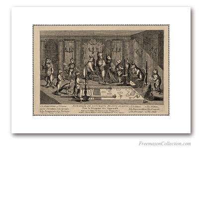 Les Animaux Franc-Maçons. Réception des Apprentis. 1770. Satire Maçonnique. Art maçonnique