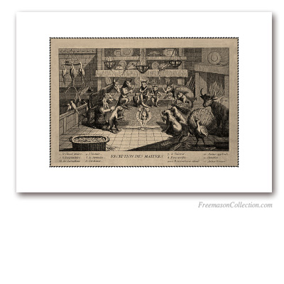 Les Animaux Franc-Maçons. Réception des Maitres. 1770. Satire Maçonnique. Art maçonnique