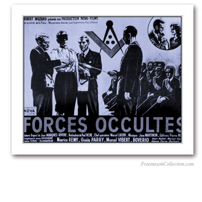 Forces Occultes. 1943. Affiche de film antimaçonnique. Propagande du gouvernement de Vichy. Art maçonnique