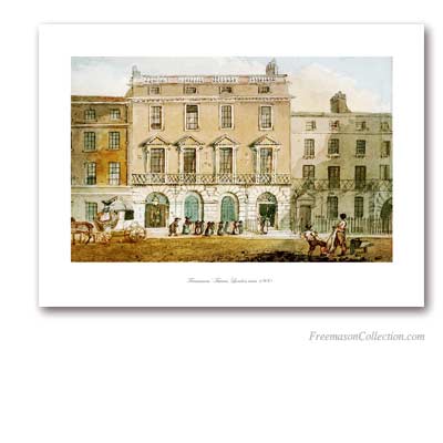 Freemason's Tavern à Londres. J. Nixon. Circa 1800. Une splendide aquarelle. Art maçonnique
