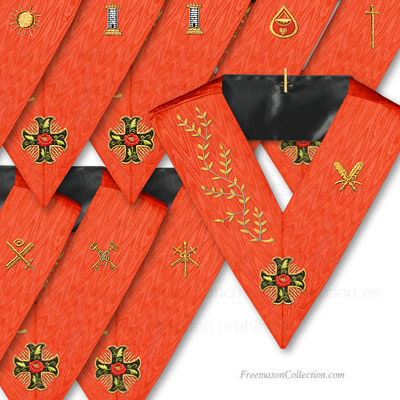  Ensemble de 9 Sautoirs d'Officiers Rose Croix 18° Degré du Rite Ecossais Ancien et Accepté - Croix Ancrée