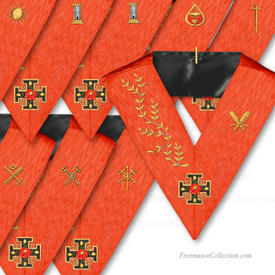  Ensemble de 9 Sautoirs d'Officiers Rose Croix 18° Degré du Rite Ecossais Ancien et Accepté - Croix Potencée